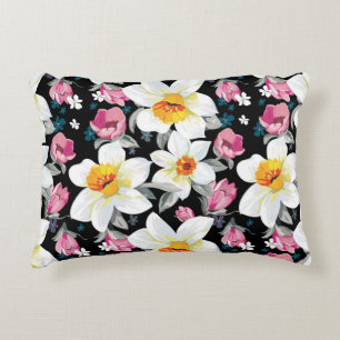 Almofada Decorativa Teste padrão da elegância com flores do narciso