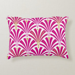 Almofada Decorativa Teste padrão do fã do art deco - rosa do fúcsia