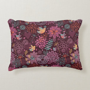 Almofada Decorativa Teste padrão floral abstrato com pássaros