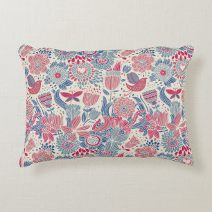 Almofada Decorativa Teste padrão floral com pássaro e borboleta