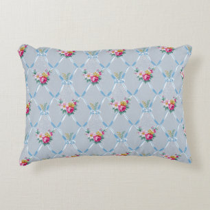 Almofada Decorativa Teste padrão floral do rosa bonito azul feminino