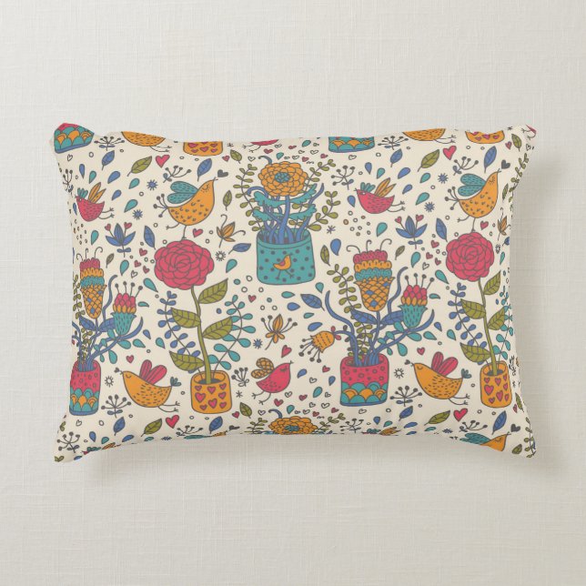 Almofada Decorativa Teste padrão floral dos desenhos animados com (Frente)