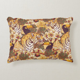 Almofada Decorativa Teste padrão floral tropical com tigre