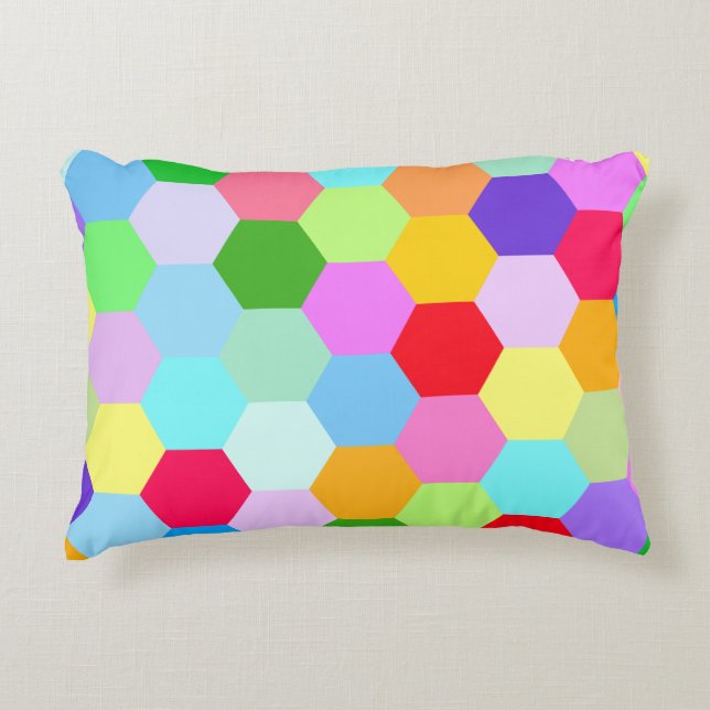 Almofada Decorativa Teste padrão Multicoloured do hexágono (Frente)