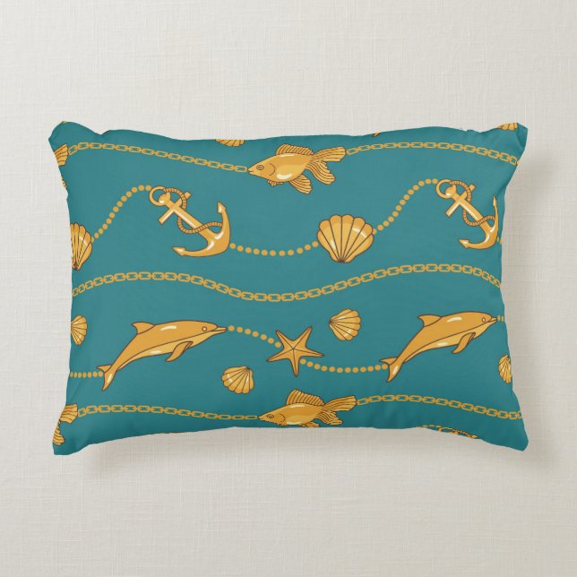 Almofada Decorativa Teste padrão náutico Dourado (Frente)