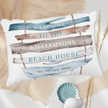 Almofada Decorativa Texto Personalizado, Tema de Capa Costeira de Prai<br><div class="desc">Personalize este belo travesseiro decorativo litoral e litoral náutico com seu próprio texto, nosso texto é simplesmente um exemplo. Capacidade de usar caixas de texto modelo em "Personalizar este modelo" para adicionar facilmente sua mensagem. Opção para selecionar "Editar usando a Ferramenta Design" para alterar o estilo, o tamanho ou a...</div>
