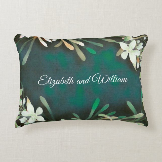 Almofada Decorativa Texto personalizável das plantas tropicais da cinz (Frente)