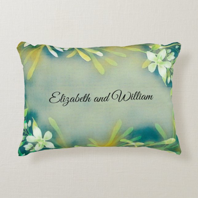 Almofada Decorativa Texto personalizável das plantas tropicais da cinz (Frente)