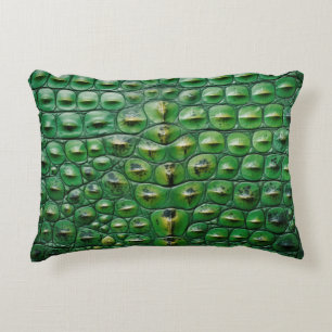 Almofada Decorativa textura de pele de crocodilo animal verde escama s