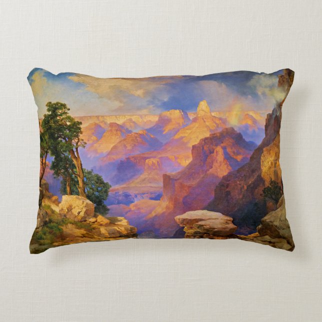 Almofada Decorativa Thomas Moran art, Grand Canyon com arco-íris (Frente)