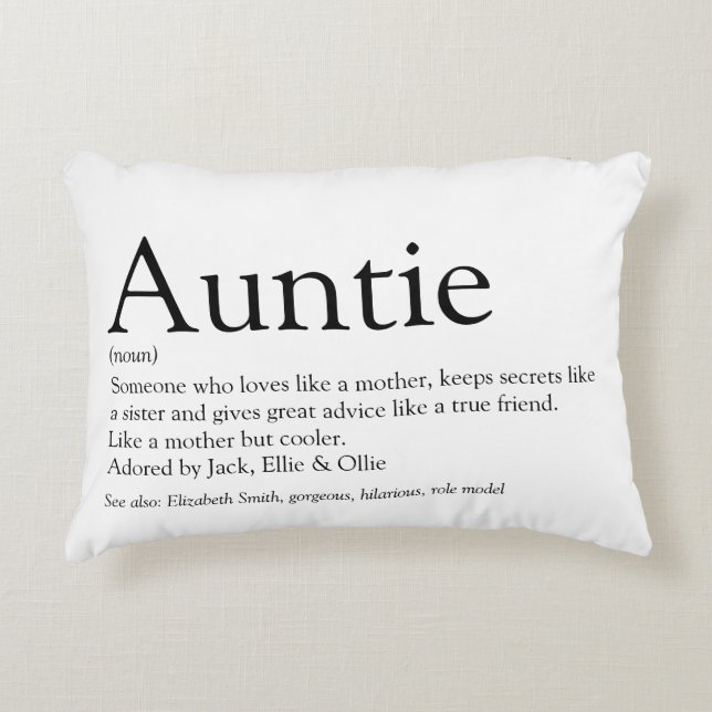 Almofada Decorativa Tia definição dizendo preto e branco (Frente)