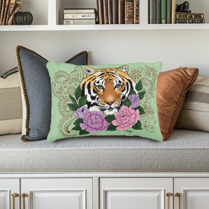 Almofada Decorativa Tiger Henna Flores Púrpuras Rosa