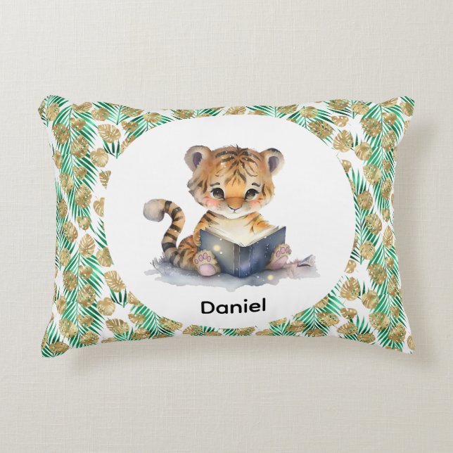 Almofada Decorativa Tigre-Cute Lendo um Livro (Frente)
