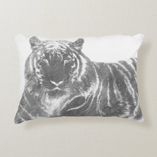 Almofada Decorativa Tigre Preto e Branco (Frente)