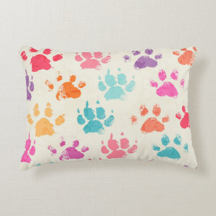 Almofada Decorativa Tinta colorida, patas de cachorro bagunçadas