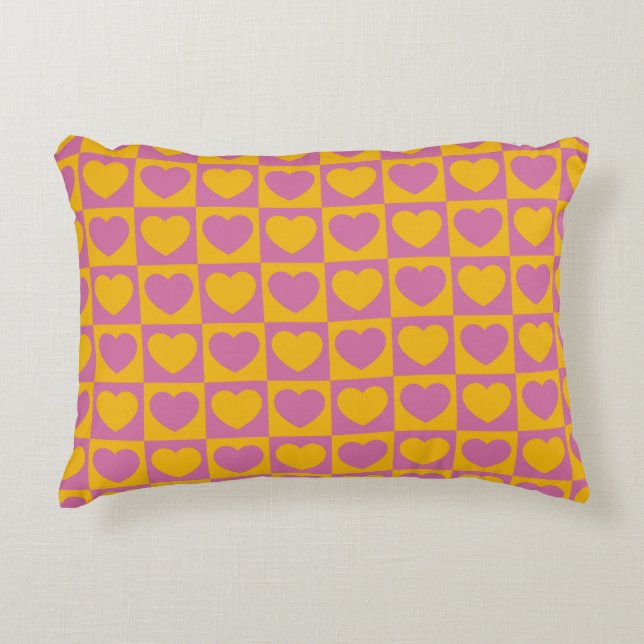 Almofada Decorativa Tiny hearts chess grid seamless pattern. Cute litt (Frente)