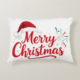 Almofada Decorativa Tipografia Feliz Natal com Chapéu de Papai Noel e