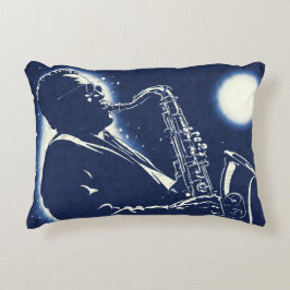 Almofada Decorativa Toca Sax Jazz Blues Músico Notas Musicais Azul