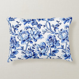 Almofada Decorativa Toile de Jouy de Magnolias Azul e Branca