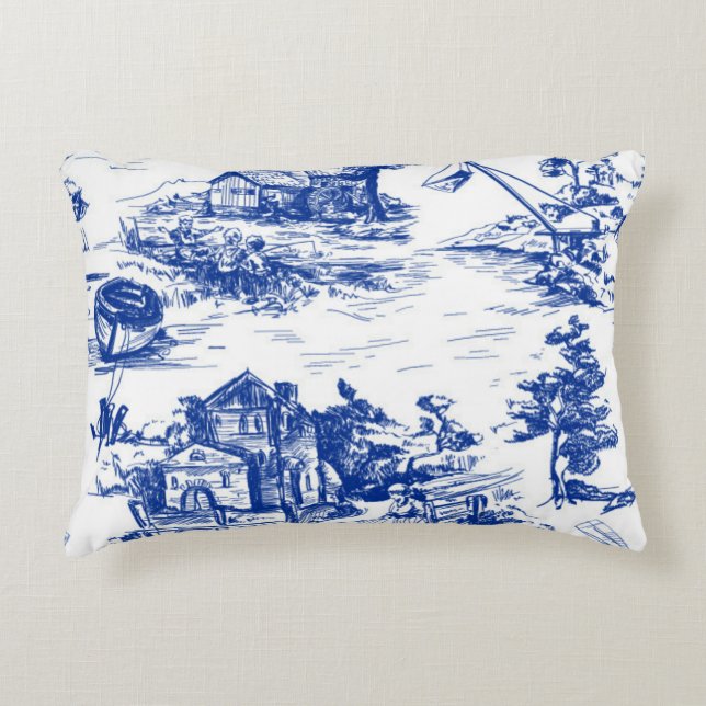 Almofada Decorativa Toile Lumbar Francês Azul (Frente)