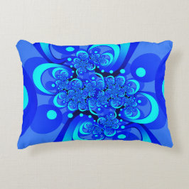 Almofada Decorativa Tons de Azul Arte Fractal Abstrata Moderna