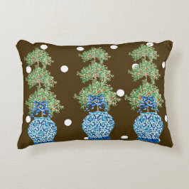 Almofada Decorativa Tópico Laranja Castanho Azul Chinoiserie