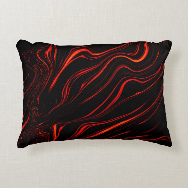 Almofada Decorativa Traços longos vermelhos ondulados sobre fundo pret (Frente)