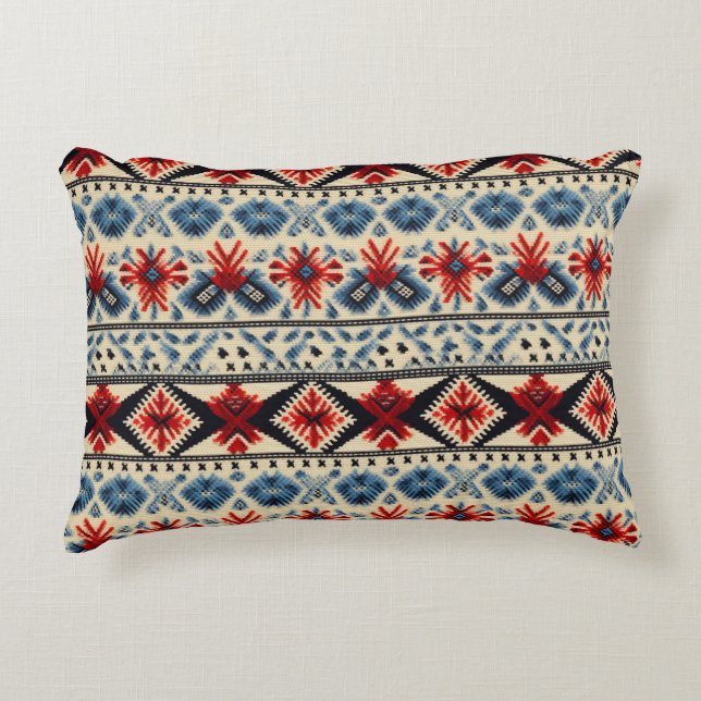 Almofada Decorativa Traditional Folk Embroidery Stripe  Pattern (Frente)