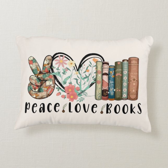 Almofada Decorativa Tranquilo Vibes: Paz, Amor e Livros (Verso)