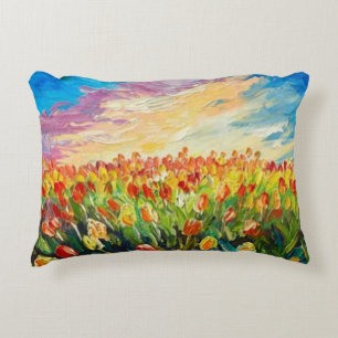 Almofada Decorativa Travesseira com Pintura a Óleo de Campo de Flores