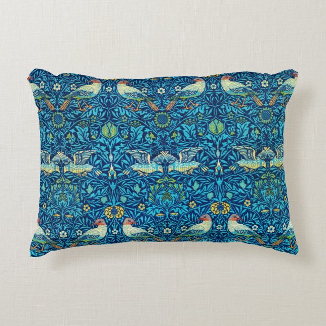 Almofada Decorativa Travesseiro Azul William Morris Art Birds (Frente)