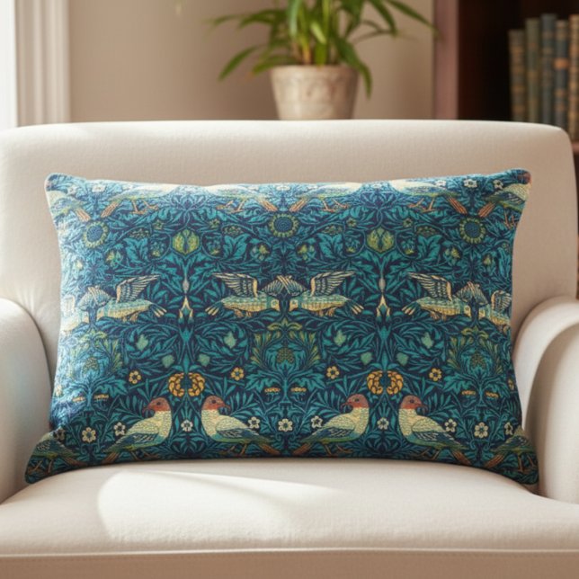 Almofada Decorativa Travesseiro Azul William Morris Art Birds (Criador carregado)