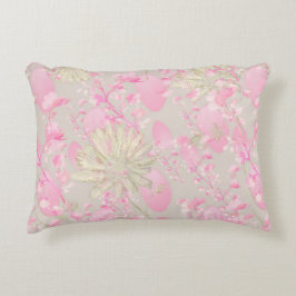 Almofada Decorativa Travesseiro com Acento Dourado e Rosa Floral