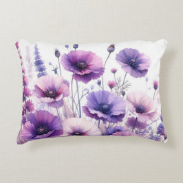 Almofada Decorativa Travesseiro com Acento Floral de Flor Roxa Bonita