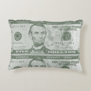Almofada Decorativa Travesseiro de 5 notas de dólar