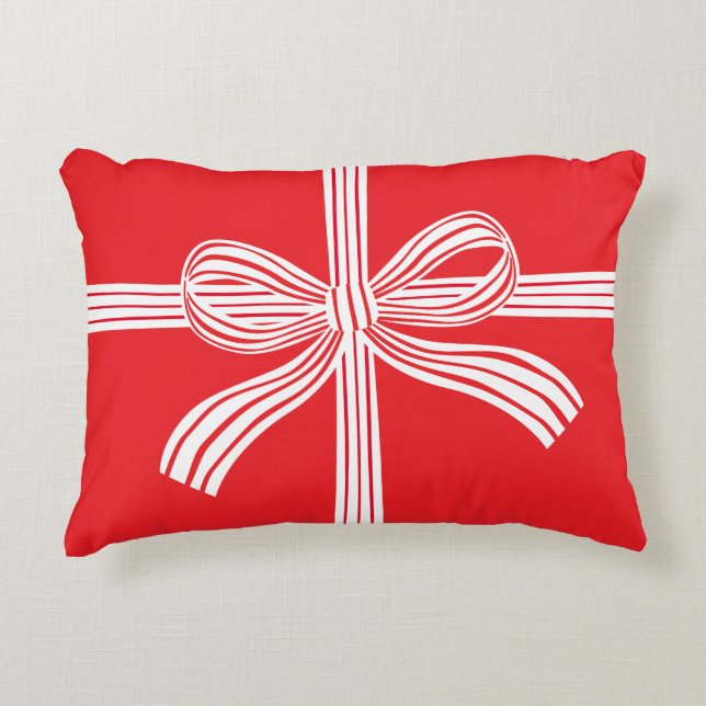Almofada Decorativa Travesseiro de Acabamento com Laço Listrado Vermel (Frente)