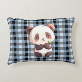 Almofada Decorativa Travesseiro de Acabamento Panda Xadrez Azul