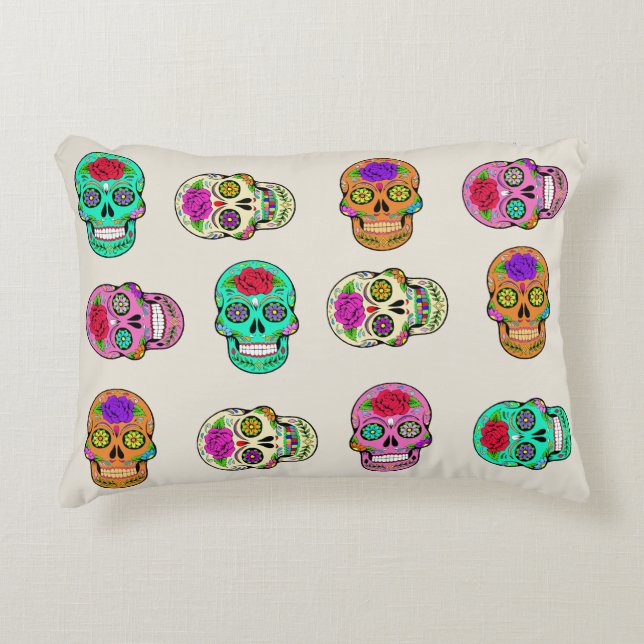 Almofada Decorativa Travesseiro de Acabamento Sugar Skulls (Frente)
