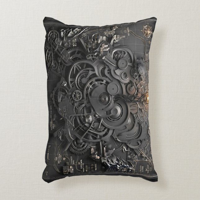 Almofada Decorativa Travesseiro de Acento de Mapa Mecânico Steampunk (Frente(Vertical))