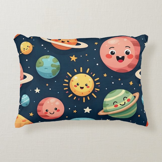 Almofada Decorativa Travesseiro de acento do sistema solar Kawaii fofo (Frente)