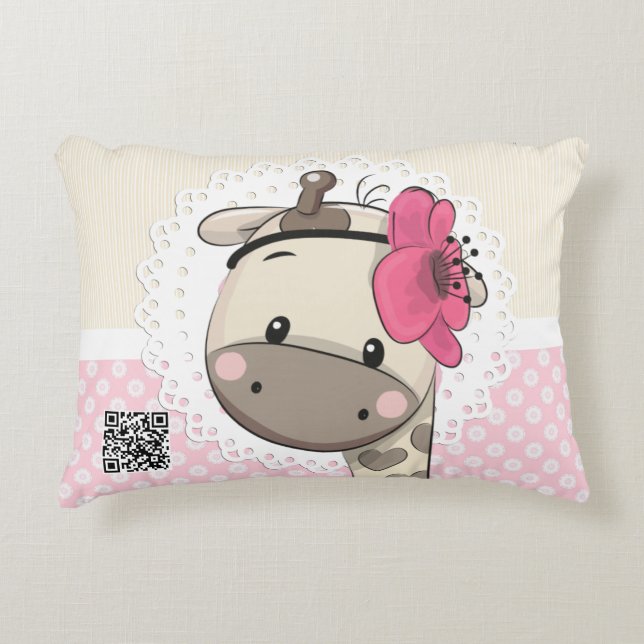 Almofada Decorativa Travesseiro de Acesso à Girafa Rosa Bebê Personali (Frente)