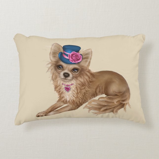 Almofada Decorativa Travesseiro de Chihuahua Long Haired (Frente)