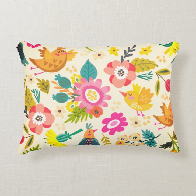Almofada Decorativa Travesseiro de Destaque de Aves e Blossomas Boho (Frente)