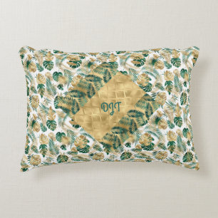 Almofada Decorativa Travesseiro de Destaque de Folha Verde e Dourada