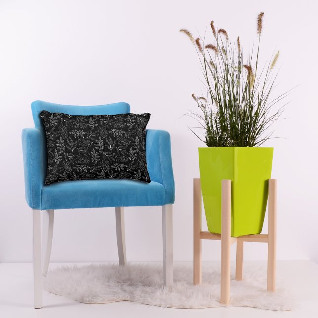 Almofada Decorativa Travesseiro de Destaque preto das folhas brancas (Criador carregado)