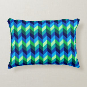 Almofada Decorativa Travesseiro de Ênfase de Chevrons Verdes Azul