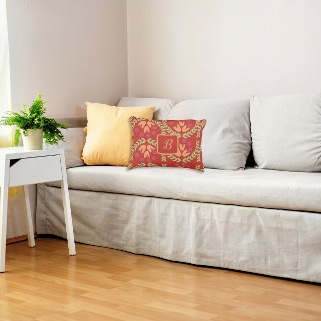 Almofada Decorativa Travesseiro de Ênfase do Monograma com Flor Retroa (Personalized Monogram Retro Flower Throw Pillow)