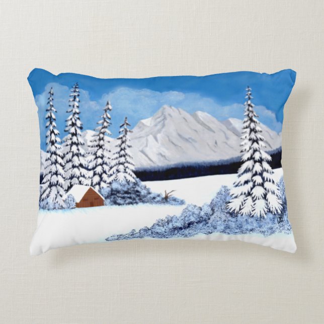 Almofada Decorativa Travesseiro de Ênfase Neve de inverno Brilhante (Frente)