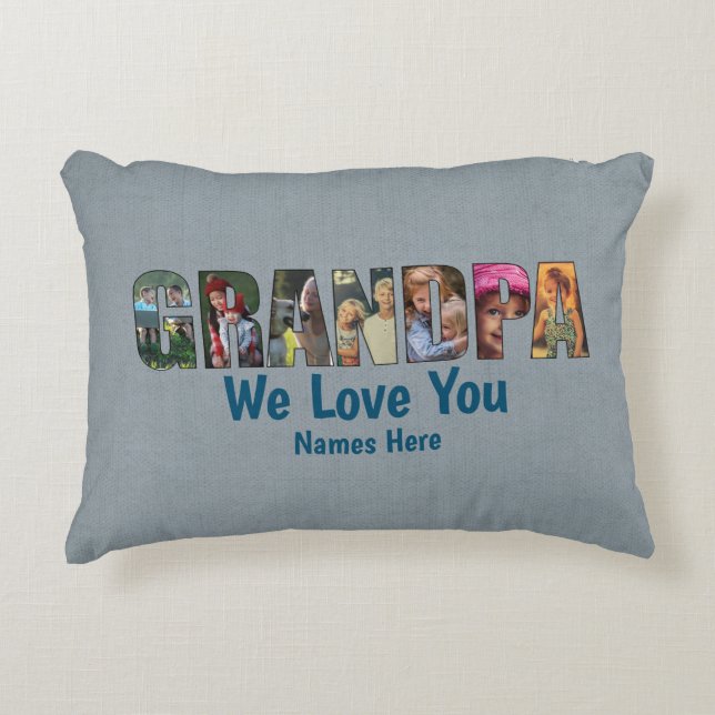 Almofada Decorativa Travesseiro De Fotografia GRANDPA Amo-Te, Adicione (Frente)