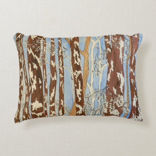 Almofada Decorativa travesseiro de pintura da floresta azul e marrom
